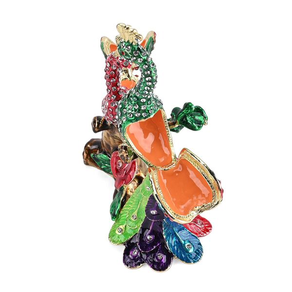 " Two peacocks shape Trinket Storage Box - red+green Material: Alloy + diamond size: 11*5.3*14cm  " image number 7