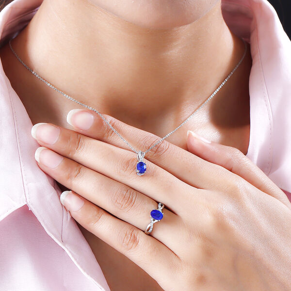 AA tansanischer, blauer Spinell(DIF) und wei&szlig;er Zirkon-Ring und Anh&auml;nger, 925 Silber platiniert ca. 2,17 ct image number 3