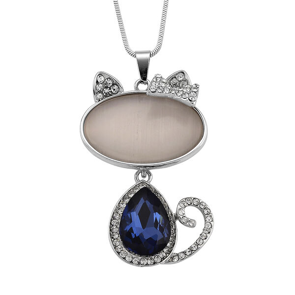 Erstellt wei&szlig;es Katzenaugen, Blau Kristall Anh&auml;nger mit Kette ca. 63.5 cm + 5 cm Extender