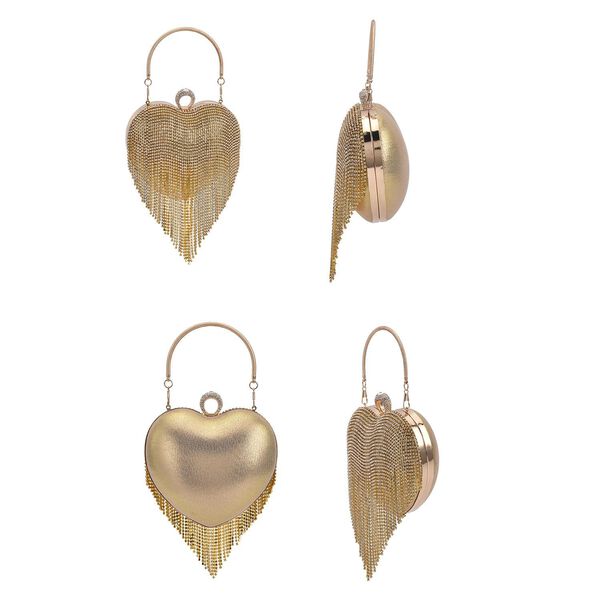 Herzförmige Clutch mit Kristallen, 15x16cm, goldfarben image number 4