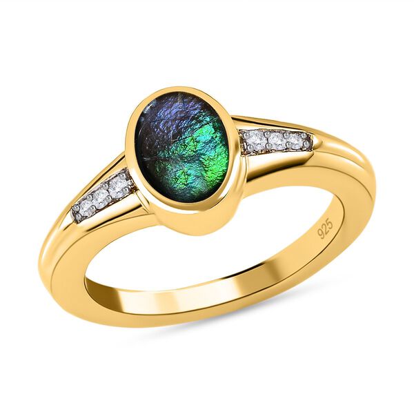 Kanadischer Ammolit, weißer Zirkon Ring, 925 Silber Gelbgold Vermeil, (Größe 19.00) ca. 1.24 ct image number 4