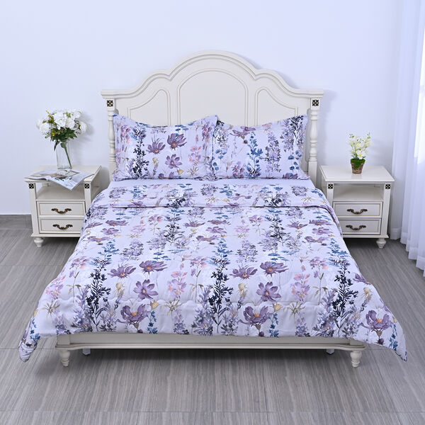 SERENITY NIGHT: 3er-Set - Bettdecke 2 Kissenbez&uuml;ge, Blumenwiese, Wei&szlig; und Lila&nbsp; image number 2