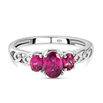 Rhodolith Granat-Trilogie-Ring, 925 Silber platiniert, 1,02 ct.