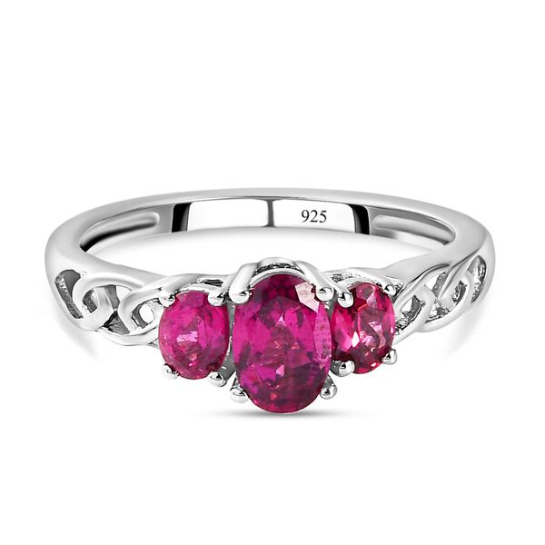 Rhodolith Granat-Trilogie-Ring, 925 Silber platiniert, 1,02 ct.