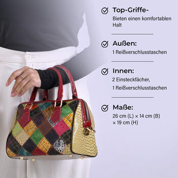 Chaos by Elsie Crossbody-Tasche aus echtem Leder, Multicolor mit gl&auml;nzender Krokopr&auml;gung im Rautenmuster, RFID-Schutz und Mini-Taschenlampe, 26x14x19 cm