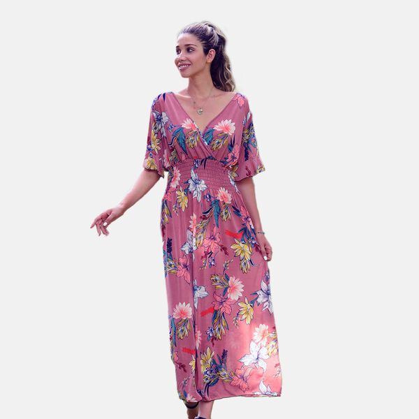 Gesmoktes Maxi-Kleid, Blumenmuster, Rosa image number 4