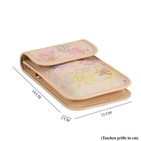 LA MAREY Brokat Handy Umh&auml;ngetasche aus Seide und Echtleder, 12x19x3cm, Rosa image number 6