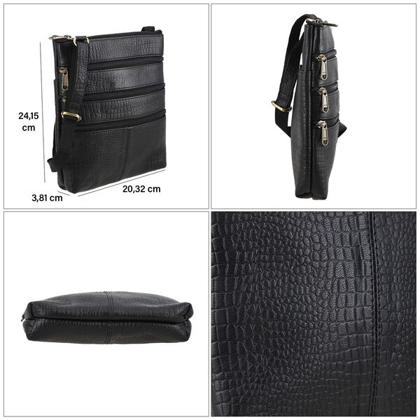 Echtleder Crossbody Tasche mit Kroko-Prägung, Schwarz image number 5