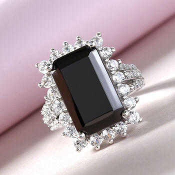 Elite Shungit und Zirkon Ring 925 Silber platiniert  ca. 7,37 ct