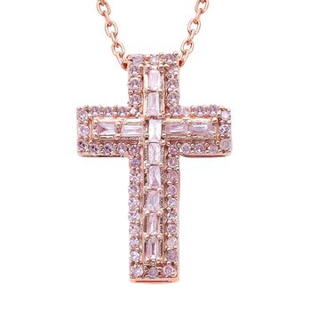 Nat&uuml;rlicher, rosa Diamant Kreuzanh&auml;nger mit Kette, 925 Silber Ros&eacute;gold Vermeil ca. 0.25 ct