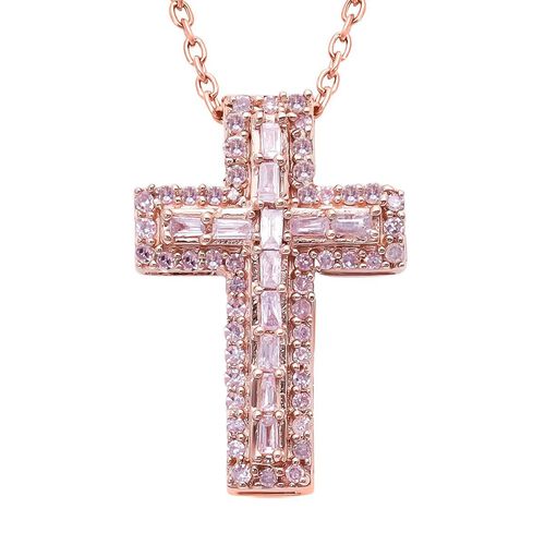 Rosa Diamant Kreuz-Anhänger mit Kette in Silber image number 0