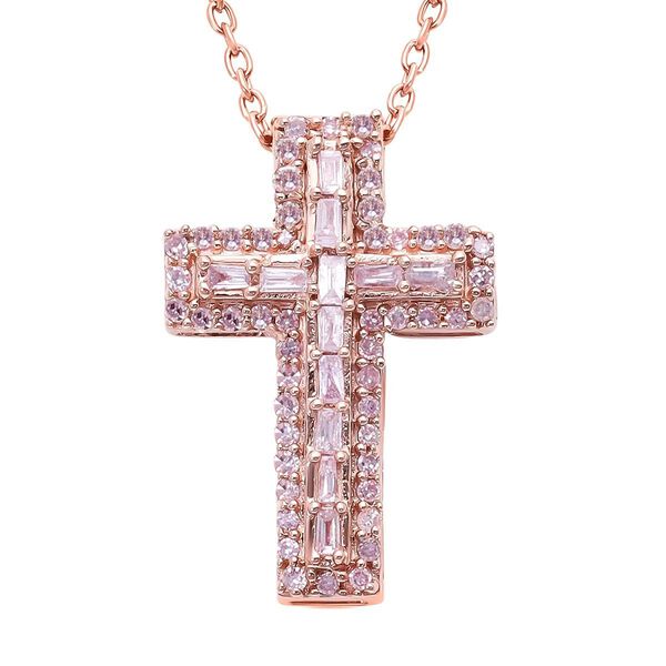 Rosa Diamant Kreuz-Anh&auml;nger mit Kette in Silber