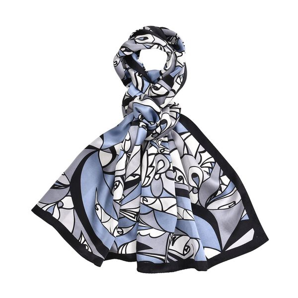 LA MAREY 100% Maulbeeren-Seidenschal, Satin, Blau image number 2