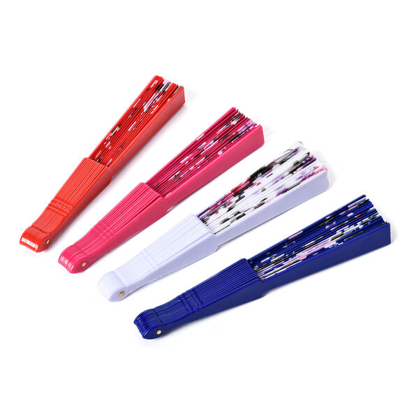 4er - Set Handfächer im japanischen Stil, rot, rosa, weiß, blau image number 2