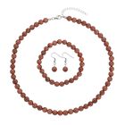 3er Set - Goldene Sandstein Halskette, Armband und Ohrringe, 316L Edelstahl ca. 323.50 ct