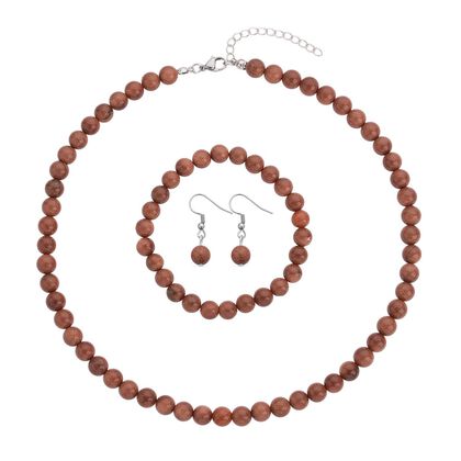 3er Set - Goldene Sandstein Halskette, Armband und Ohrringe, 316L Edelstahl ca. 323.50 ct