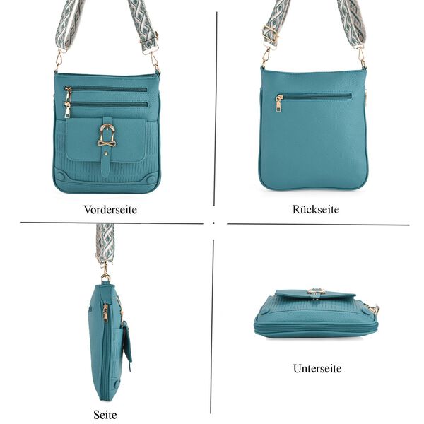 Elegante Umhängetasche aus feinem Lederimitat mit Mehrfachfächern, 24x27 cm, Petrolblau image number 5