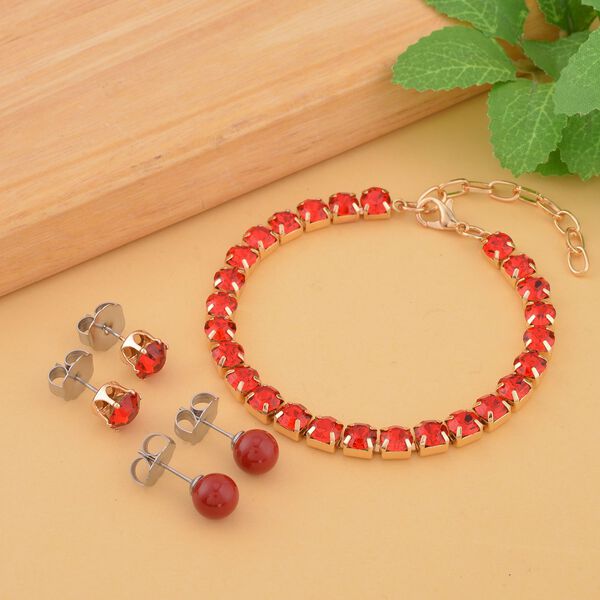 Rote Muschelkernperle und rotes Kristall-Schmuckset - 2,02 ct. image number 2