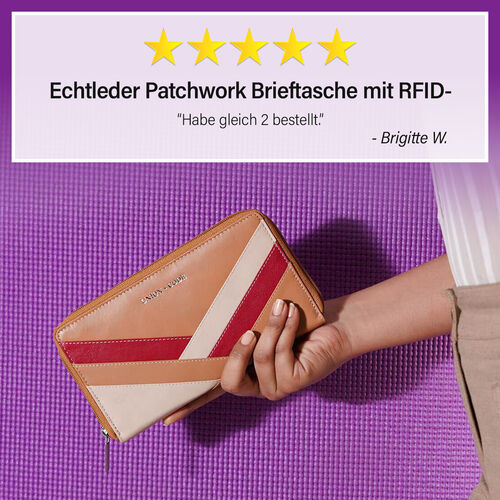 CLOSE OUT: Echtleder Patchwork Brieftasche, Nude image number 1