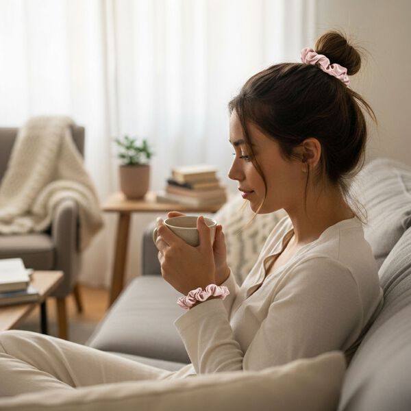 LA MAREY 2er-Set Scrunchies aus 19mm 100% Maulbeerseide, Rosa image number 2