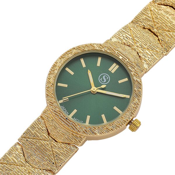 STRADA - Japanisches Uhrwerk, Gr&uuml;nes Zifferblatt mit goldplattiertem Alloy Armband, 20 cm image number 7