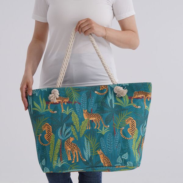 Handbemalte Tasche mit verstellbarem Kordelriemen, 50x17x38cm, Blatt mit Leopardenmuster image number 3