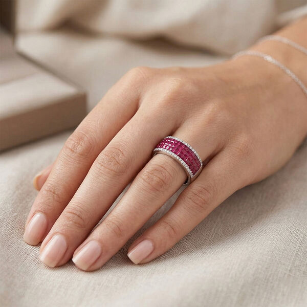 Rubin-Farbe und wei&szlig;er Zirkonia Ring image number 3