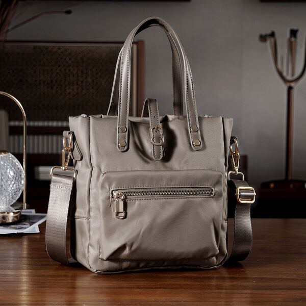 Nylon Crossbody Tasche, 22x23x9 cm, Dunkel Khaki image number 1