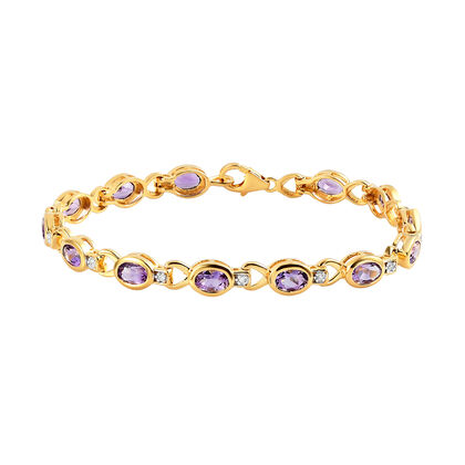 Natürliches, marokkanisches Amethyst und weißes Zirkon-Armband, ca. 19 cm, 925 Silber vergoldet ca. 5,51 ct