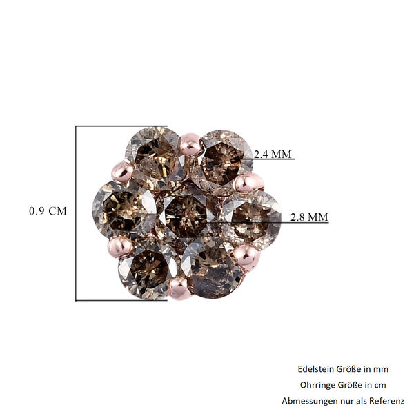 Nat&uuml;rlicher Champagner Diamant-Ohrstecker, zertifiziert I2-I3, 375 Ros&eacute;gold ca. 1,00 ct image number 6