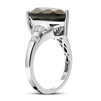 Schungit und wei&szlig;er Zirkon-Ring, 925 Silber rhodiniert  ca. 5,55 ct