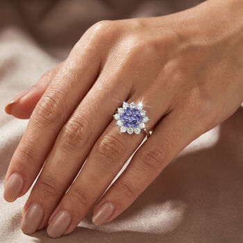 D'Joy AA Tansanit, Moissanit Ring 925 Silber rhodiniert (Gr&ouml;&szlig;e 18.00) ca. 1,85 ct