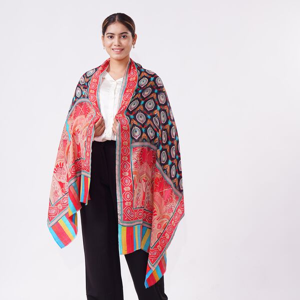 LA MAREY Schal aus 100% Premium-Kaschmir mit Digitaldruck, 70x200 cm, Schwarze Pfauenfeder image number 6