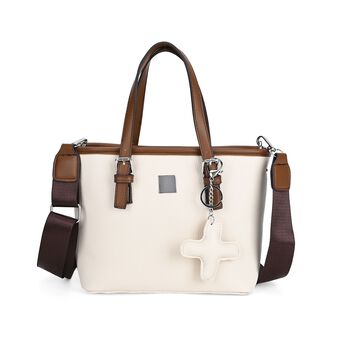 Crossbody Bag - Stilvoll und vielseitig mit gro&szlig;z&uuml;gigem Stauraum und Designer-Anh&auml;nger in Kreuzform, 23x11x19 cm, Beige