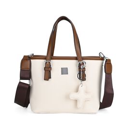 Crossbody Bag - Stilvoll und vielseitig mit großzügigem Stauraum und Designer-Anhänger in Kreuzform, 23x11x19 cm, Beige