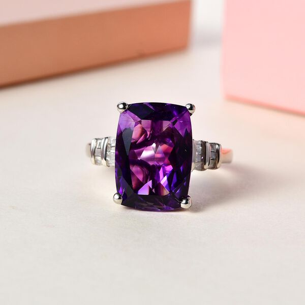 Nat&uuml;rlicher, marokkanischer Amethyst und Diamant-Ring - 7,08 ct. image number 2