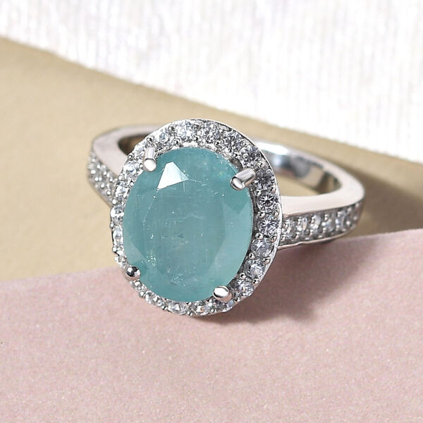 Grandidierit und wei&szlig;er Zirkon-Ring, 925 Silber platiniert  ca. 4,39 ct image number 2