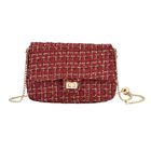 Schultertasche aus 100% echtem Leder mit Boucle Stoff und verstellbares Metallriehmen, 24x14x8 cm, burgund