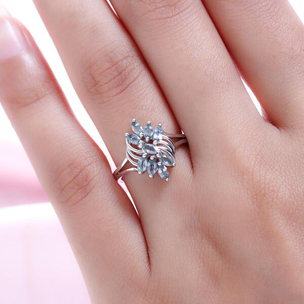 Montana Pfau Saphir floraler Ring, 925 Silber platiniert, 0,95 ct. image number 3