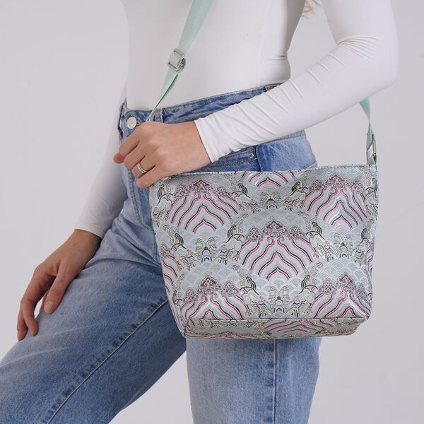 Jacquard-Tasche aus Poly-Satin mit Futter und Reißverschluss, Innentasche, türkis image number 3