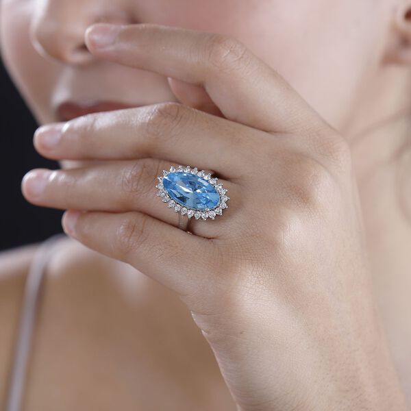 J Francis gefertigt mit SWAROVSKI- Aquamarin und weißer Swarovski Kristall Ring image number 3