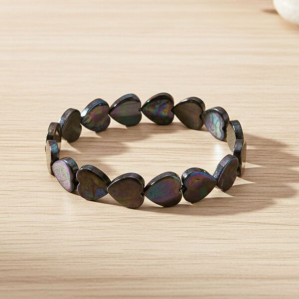 Flexibles pfaufarbenes Herz Muschelkernperle Armband image number 2