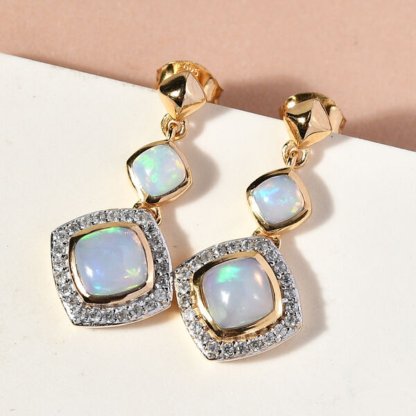 Nat&uuml;rliche, &auml;thiopische Opal und Zirkon-Ohrh&auml;nger in Silber image number 2