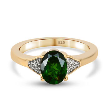Nat&uuml;rlicher Chromdiopsid und Zirkon Ring 925 Silber vergoldet (Gr&ouml;&szlig;e 16.00)