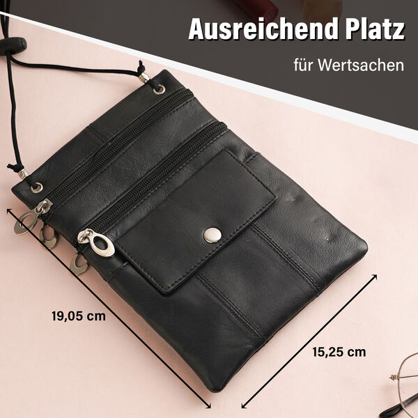 100% Echtleder Crossbody-Tasche, 15.25x19.05 cm, schwarz image number 5