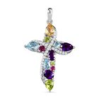 Mehrfarbiger Edelstein Kreuz-Anhänger, 925 Silber platiniert ca. 3,13 ct