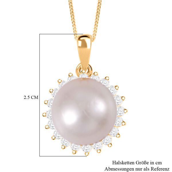 13-14 mm weiße Edison-Perle und Moissanit-Anhänger mit Kette, 45 cm - 0,96 ct. image number 6