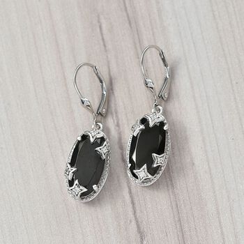 D'Joy Elite Shungit, Wei&szlig;er Zirkon Ohrringe 925 Silber platiniert ca. 5.19 ct