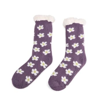 SHERPA Kuschelsocken mit Schneeflocken-Design und rutschfester Sohle, Einheitsgr&ouml;&szlig;e, Lila