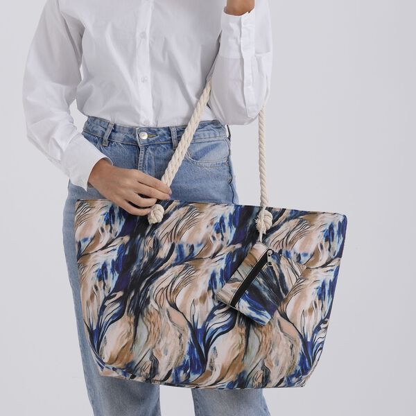 Leopardenmuster Shopper Set 2-teilig Gro&szlig;e Tragetasche 56 x 36 x 16 cm mit Rei&szlig;verschluss Etui 15 x 12 cm, Cremeblau image number 3